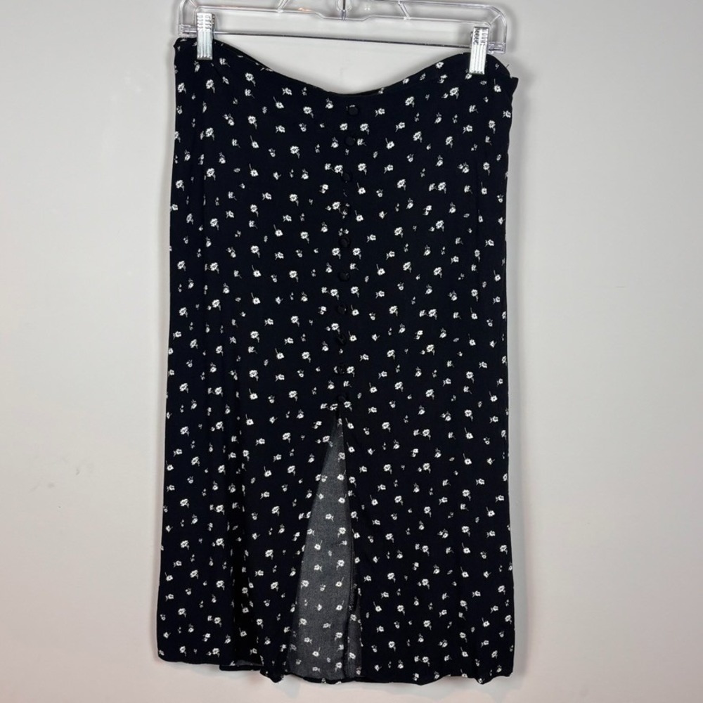 Divided Womens Black‎ Micro Floral Front Split Skirt sz 10 Fairy 90's whimsigoth